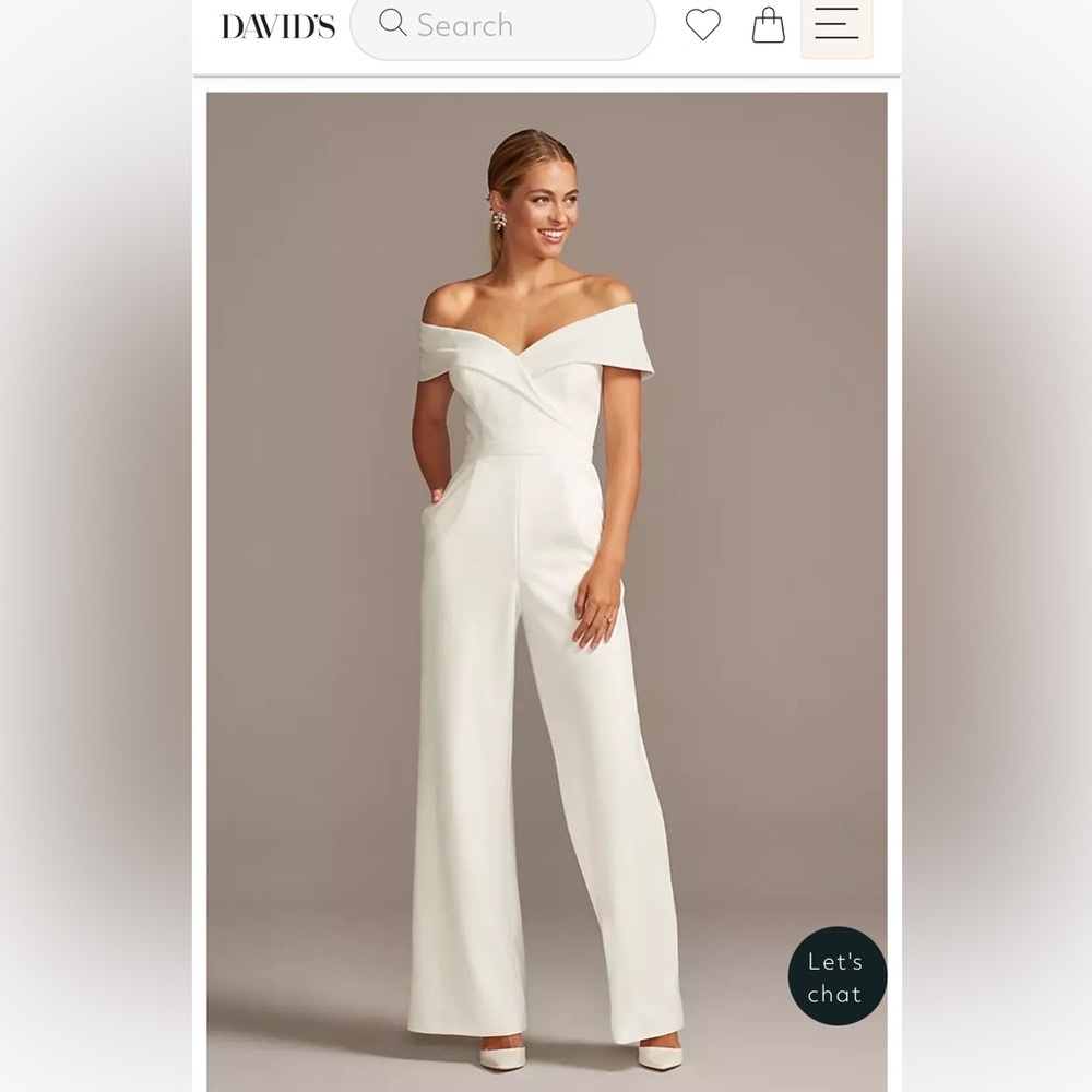 David’s Bridal DB Studio Cuffed Off-the-Shoulder Stretch Crepe Jumpsuit